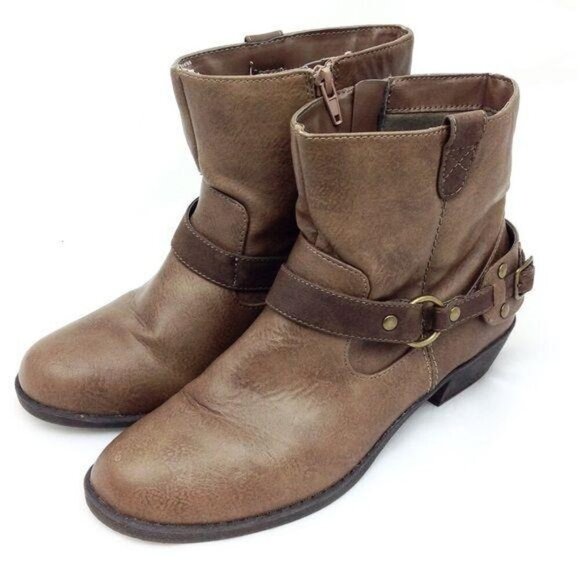 Kenneth Cole Taylor Brown Leather Western Harness Short Moto Engineer Boots Size - Picture 6 of 10